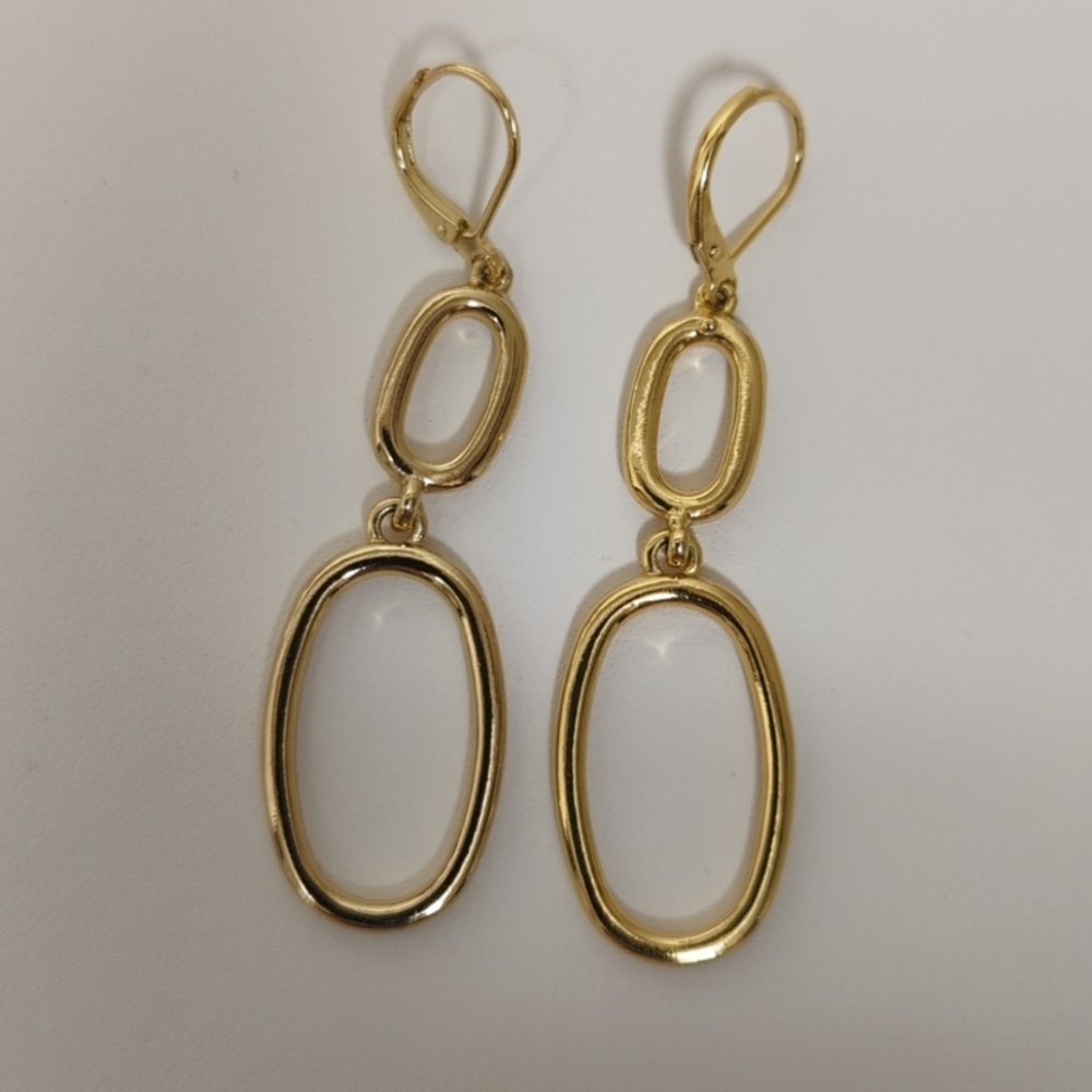 Gold Geometric Dangle Earrings with Polished Finish